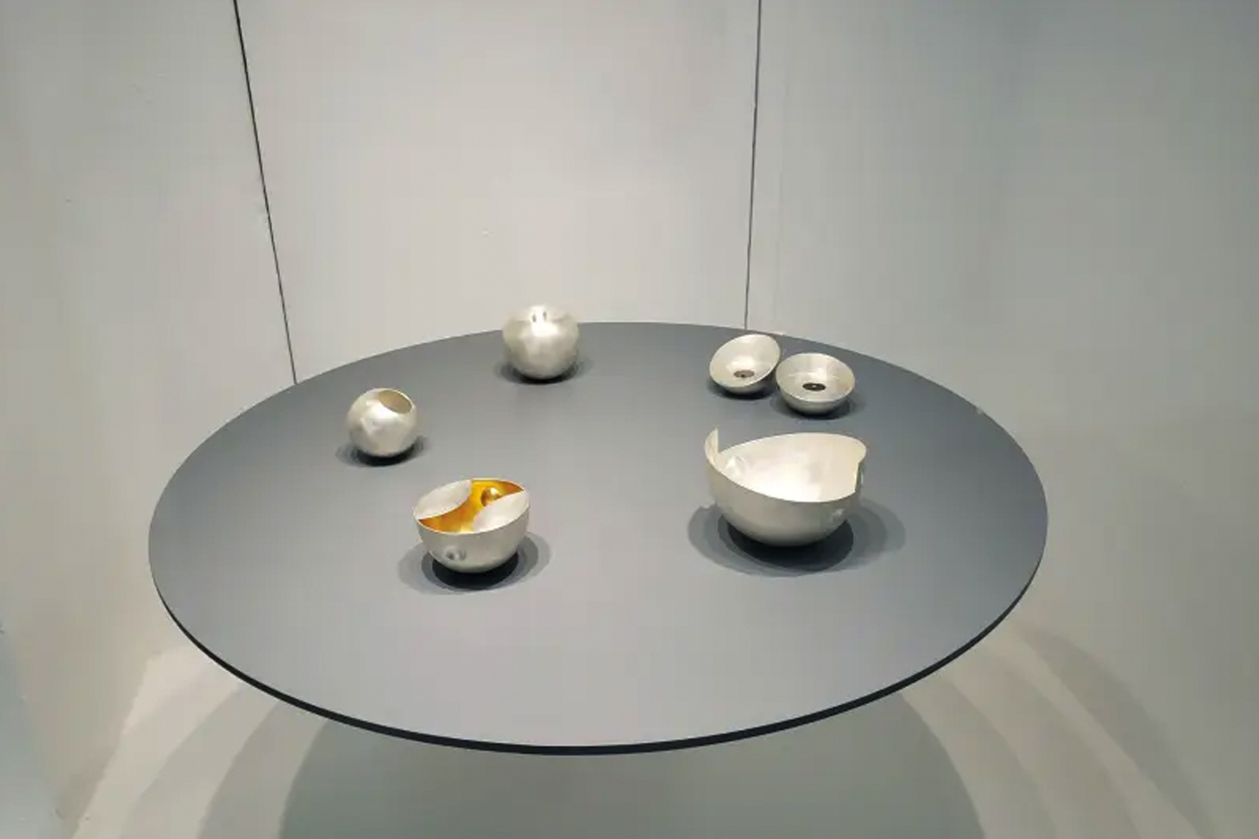 NAAMA ALTALEF BLAU’S ‘In the Beginning of Love’(Clockwise from top R): Shabbat candles, washing cup, Kiddush cup, spice jar, Havdalah candle. (credit: Maya Zanger-Nadis)