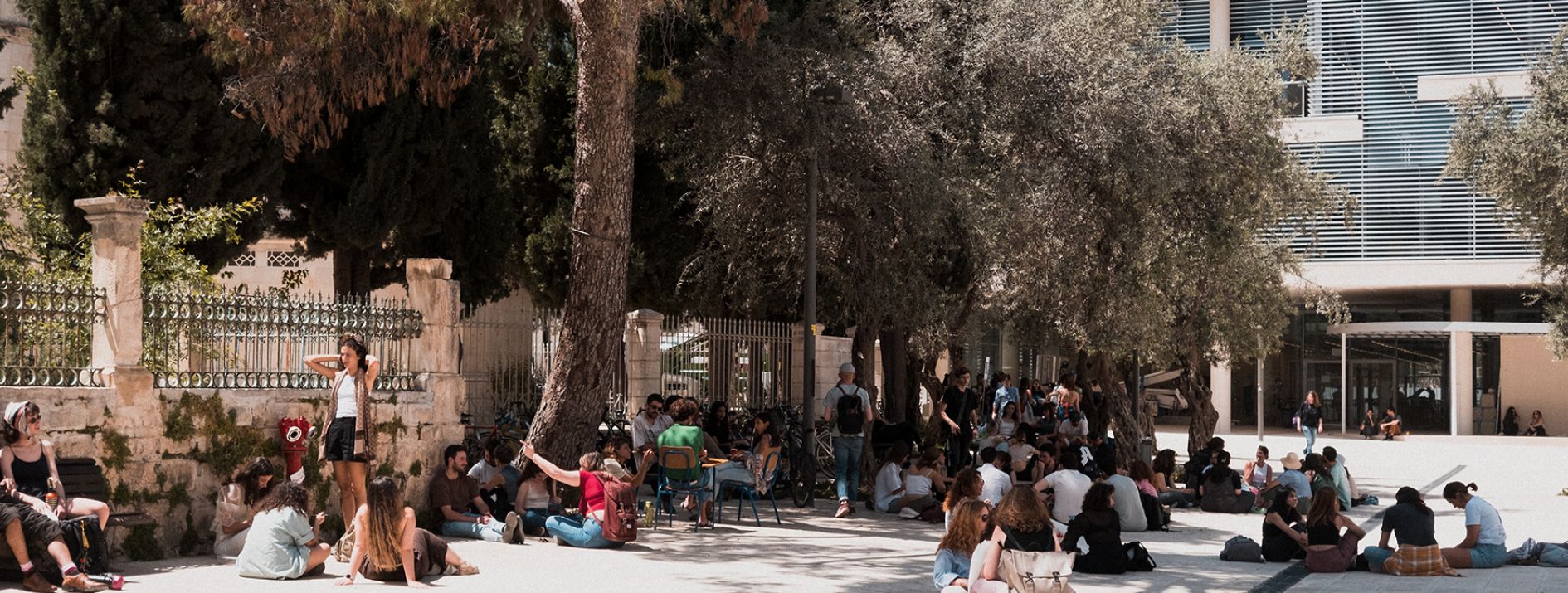 סטודנטים/ות נחים בחזית קמפוס בצלאל